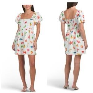 Show Me Your MuMu Sightseeing Mini Dress Linen Blend Island Icons print